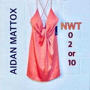 NWT 0,2,10 AIDAN MATTOX Plunge wrap cocktail minidress coral peach new with tags